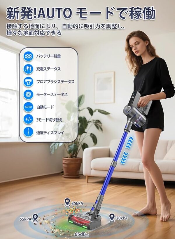 コードレス掃除機 55000Pa 超強力吸引 - 画像 (3)